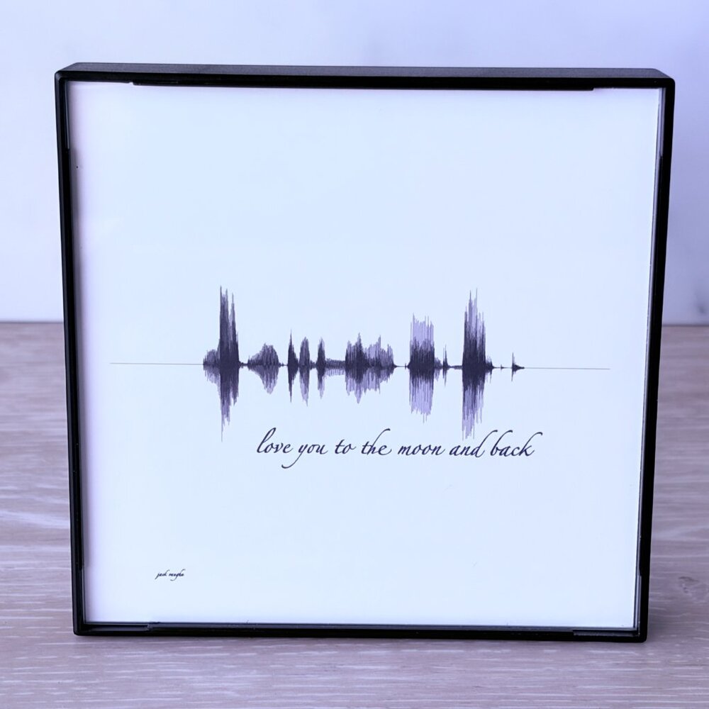 NEW Love You To The Moon Soundwave Framed Wall Art 4x4in Black White Minimalist